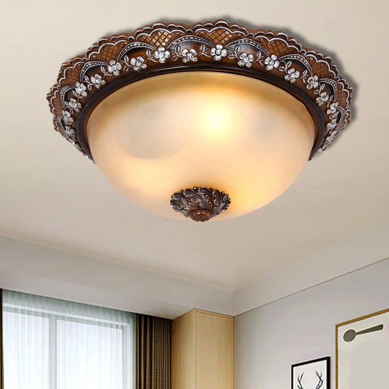 13"/16"/19.5" Width Dome Shaped Flushmount Antiqued 2/3 Lights Glass Close to Ceiling Lighting in Brown Brown Clearhalo 'Ceiling Lights' 'Close To Ceiling Lights' 'Close to ceiling' 'Flush mount' Lighting' 1222015