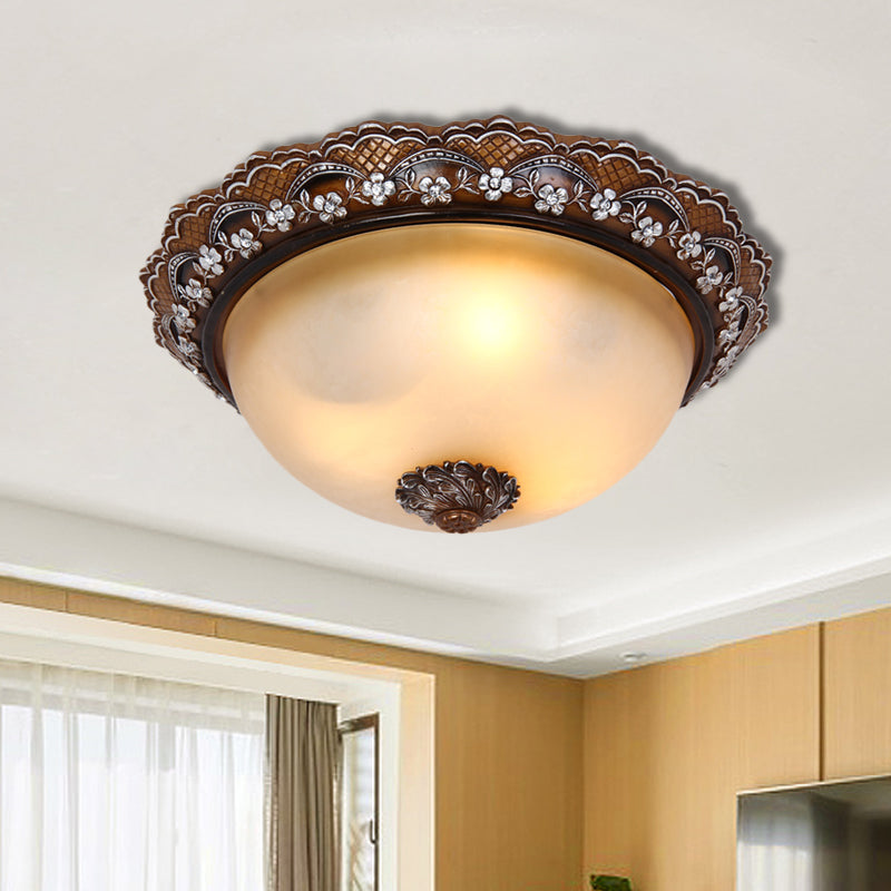 13"/16"/19.5" Width Dome Shaped Flushmount Antiqued 2/3 Lights Glass Close to Ceiling Lighting in Brown Clearhalo 'Ceiling Lights' 'Close To Ceiling Lights' 'Close to ceiling' 'Flush mount' Lighting' 1222016