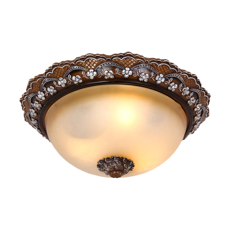 13"/16"/19.5" Width Dome Shaped Flushmount Antiqued 2/3 Lights Glass Close to Ceiling Lighting in Brown Clearhalo 'Ceiling Lights' 'Close To Ceiling Lights' 'Close to ceiling' 'Flush mount' Lighting' 1222017