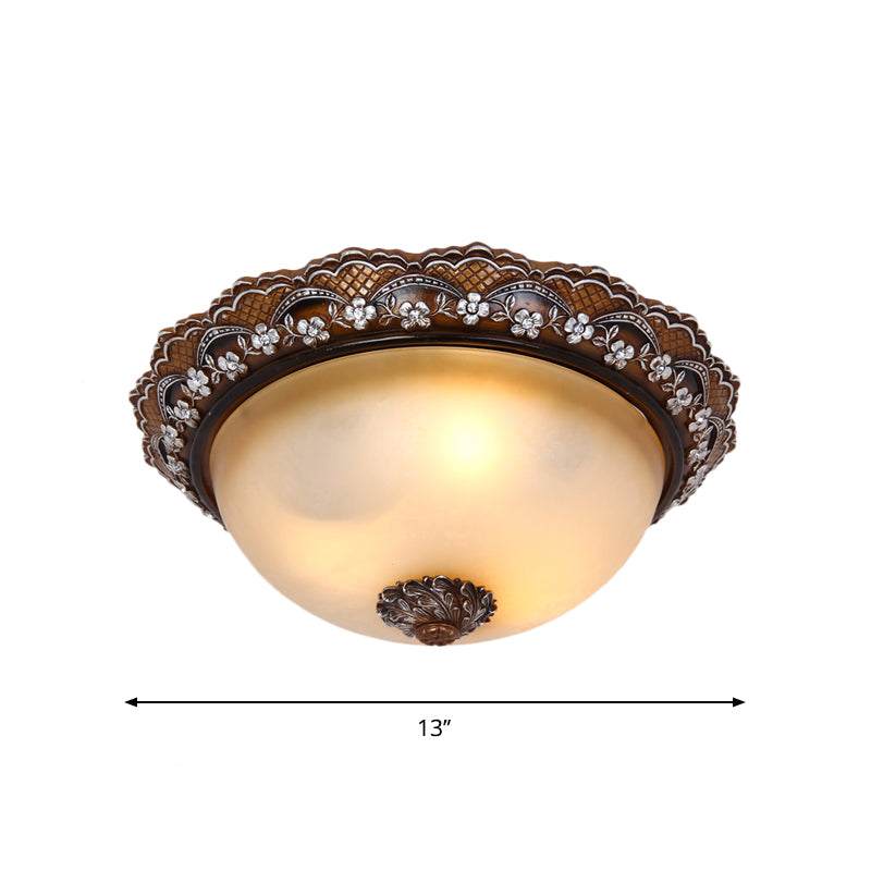 13"/16"/19.5" Width Dome Shaped Flushmount Antiqued 2/3 Lights Glass Close to Ceiling Lighting in Brown Clearhalo 'Ceiling Lights' 'Close To Ceiling Lights' 'Close to ceiling' 'Flush mount' Lighting' 1222018