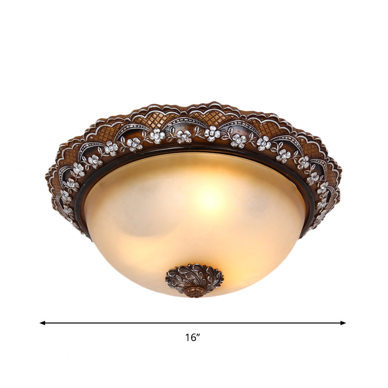 13"/16"/19.5" Width Dome Shaped Flushmount Antiqued 2/3 Lights Glass Close to Ceiling Lighting in Brown Clearhalo 'Ceiling Lights' 'Close To Ceiling Lights' 'Close to ceiling' 'Flush mount' Lighting' 1222019