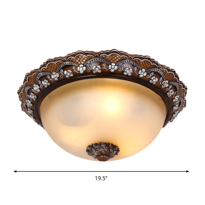 13"/16"/19.5" Width Dome Shaped Flushmount Antiqued 2/3 Lights Glass Close to Ceiling Lighting in Brown Clearhalo 'Ceiling Lights' 'Close To Ceiling Lights' 'Close to ceiling' 'Flush mount' Lighting' 1222020