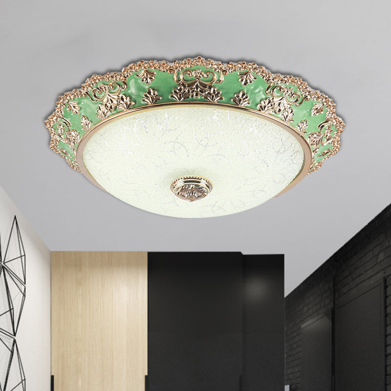 LED Domed Flush Light Traditional Style Green Glass Ceiling Mount Light Fixture, 12"/16"/19.5" Width Green Clearhalo 'Ceiling Lights' 'Close To Ceiling Lights' 'Close to ceiling' 'Flush mount' Lighting' 1222052