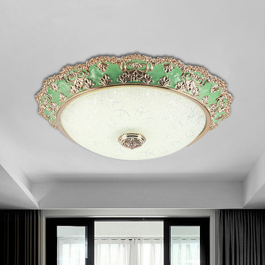 LED Domed Flush Light Traditional Style Green Glass Ceiling Mount Light Fixture, 12"/16"/19.5" Width Clearhalo 'Ceiling Lights' 'Close To Ceiling Lights' 'Close to ceiling' 'Flush mount' Lighting' 1222053