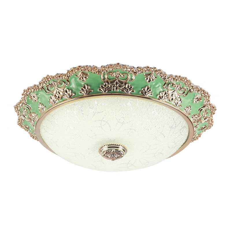 LED Domed Flush Light Traditional Style Green Glass Ceiling Mount Light Fixture, 12"/16"/19.5" Width Clearhalo 'Ceiling Lights' 'Close To Ceiling Lights' 'Close to ceiling' 'Flush mount' Lighting' 1222054