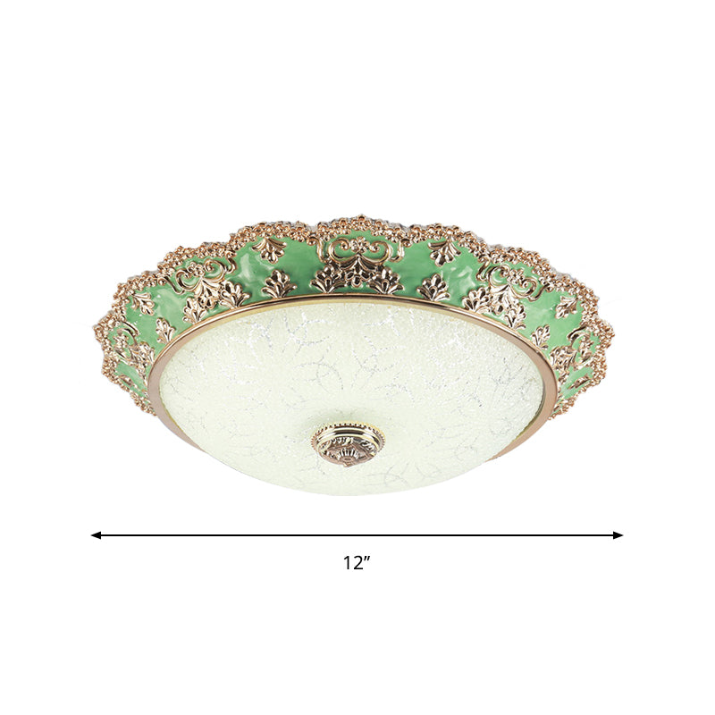 LED Domed Flush Light Traditional Style Green Glass Ceiling Mount Light Fixture, 12"/16"/19.5" Width Clearhalo 'Ceiling Lights' 'Close To Ceiling Lights' 'Close to ceiling' 'Flush mount' Lighting' 1222055