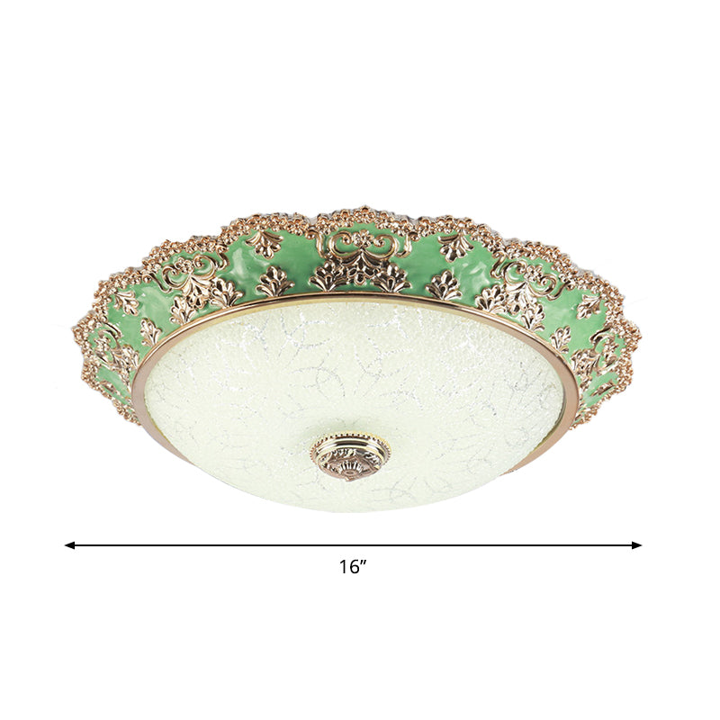 LED Domed Flush Light Traditional Style Green Glass Ceiling Mount Light Fixture, 12"/16"/19.5" Width Clearhalo 'Ceiling Lights' 'Close To Ceiling Lights' 'Close to ceiling' 'Flush mount' Lighting' 1222056