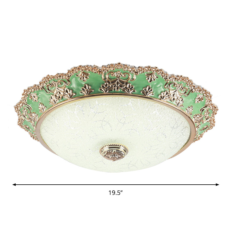 LED Domed Flush Light Traditional Style Green Glass Ceiling Mount Light Fixture, 12"/16"/19.5" Width Clearhalo 'Ceiling Lights' 'Close To Ceiling Lights' 'Close to ceiling' 'Flush mount' Lighting' 1222057