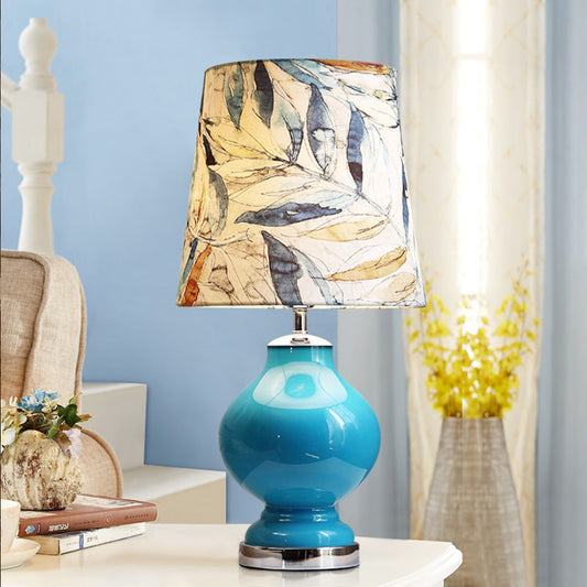Conical Shade Fabric Desk Light Traditional Style 1 Bulb Bedroom Nightstand Lamp in Blue, 21"/27.5" High Blue Clearhalo 'Lamps' 'Table Lamps' Lighting' 1222093