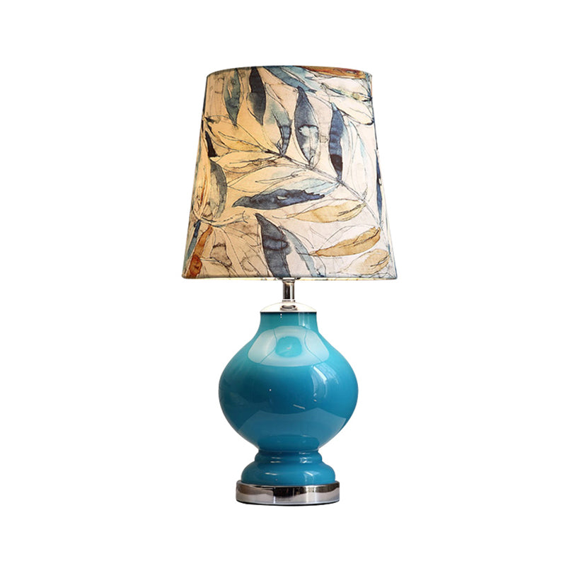 Conical Shade Fabric Desk Light Traditional Style 1 Bulb Bedroom Nightstand Lamp in Blue, 21"/27.5" High Clearhalo 'Lamps' 'Table Lamps' Lighting' 1222095
