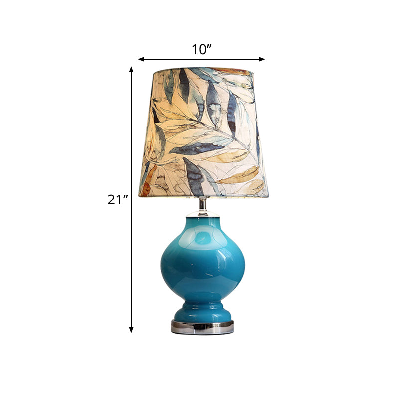 Conical Shade Fabric Desk Light Traditional Style 1 Bulb Bedroom Nightstand Lamp in Blue, 21"/27.5" High Clearhalo 'Lamps' 'Table Lamps' Lighting' 1222096