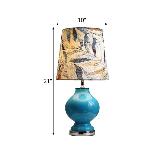 Conical Shade Fabric Desk Light Traditional Style 1 Bulb Bedroom Nightstand Lamp in Blue, 21"/27.5" High Clearhalo 'Lamps' 'Table Lamps' Lighting' 1222096