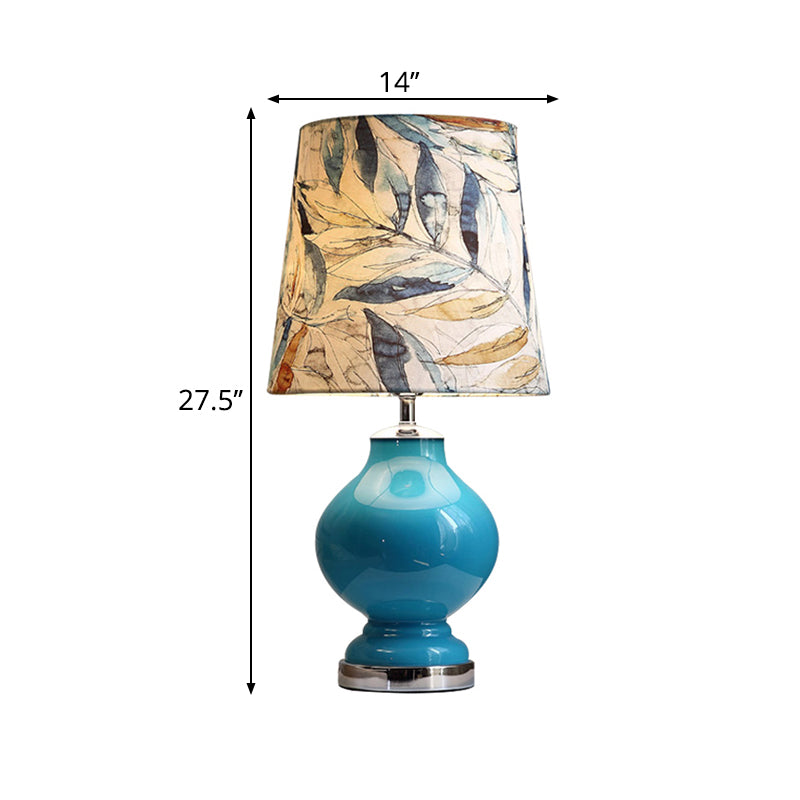 Conical Shade Fabric Desk Light Traditional Style 1 Bulb Bedroom Nightstand Lamp in Blue, 21"/27.5" High Clearhalo 'Lamps' 'Table Lamps' Lighting' 1222097