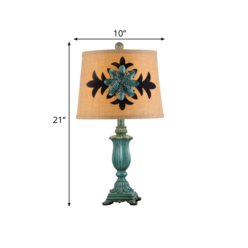 21"/30" H Barrel Shaped Desk Light Vintage Style 1 Bulb Fabric Night Table Lamp in Blue for Guest Room Clearhalo 'Lamps' 'Table Lamps' Lighting' 1222168