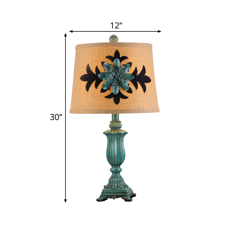 21"/30" H Barrel Shaped Desk Light Vintage Style 1 Bulb Fabric Night Table Lamp in Blue for Guest Room Clearhalo 'Lamps' 'Table Lamps' Lighting' 1222169