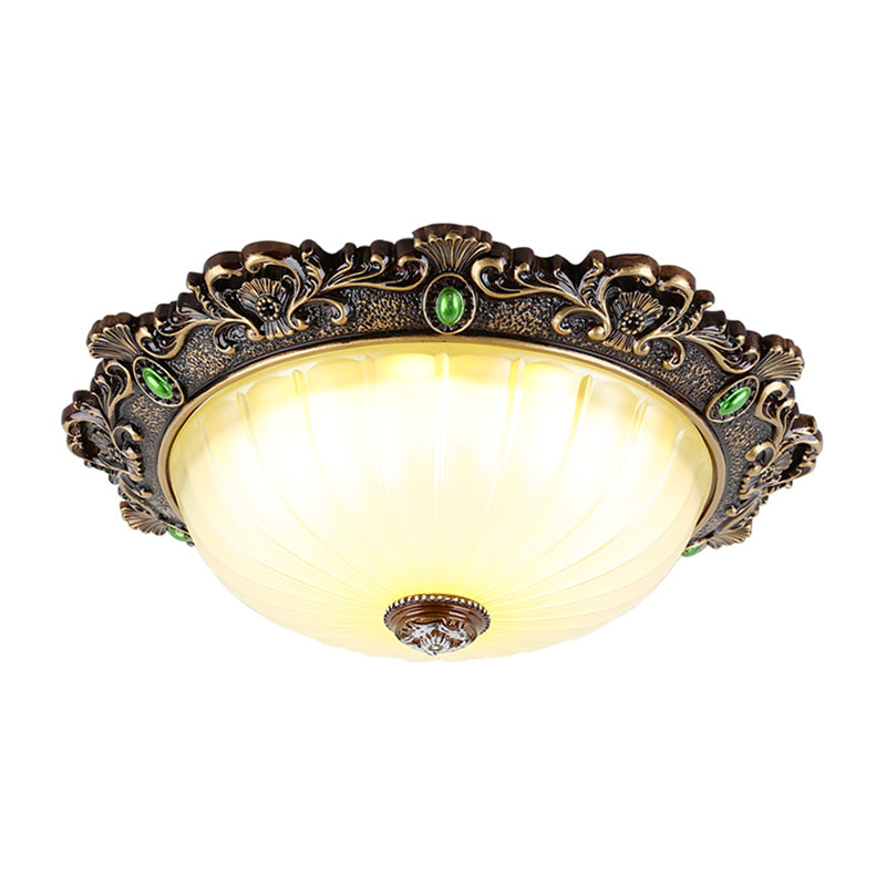 Vintage Dome Shaped Flush Mount Light 2/3 Bulbs Glass Close to Ceiling Lighting in Green/Red, 12"/16"/19.5" W Clearhalo 'Ceiling Lights' 'Close To Ceiling Lights' 'Close to ceiling' 'Flush mount' Lighting' 1222198