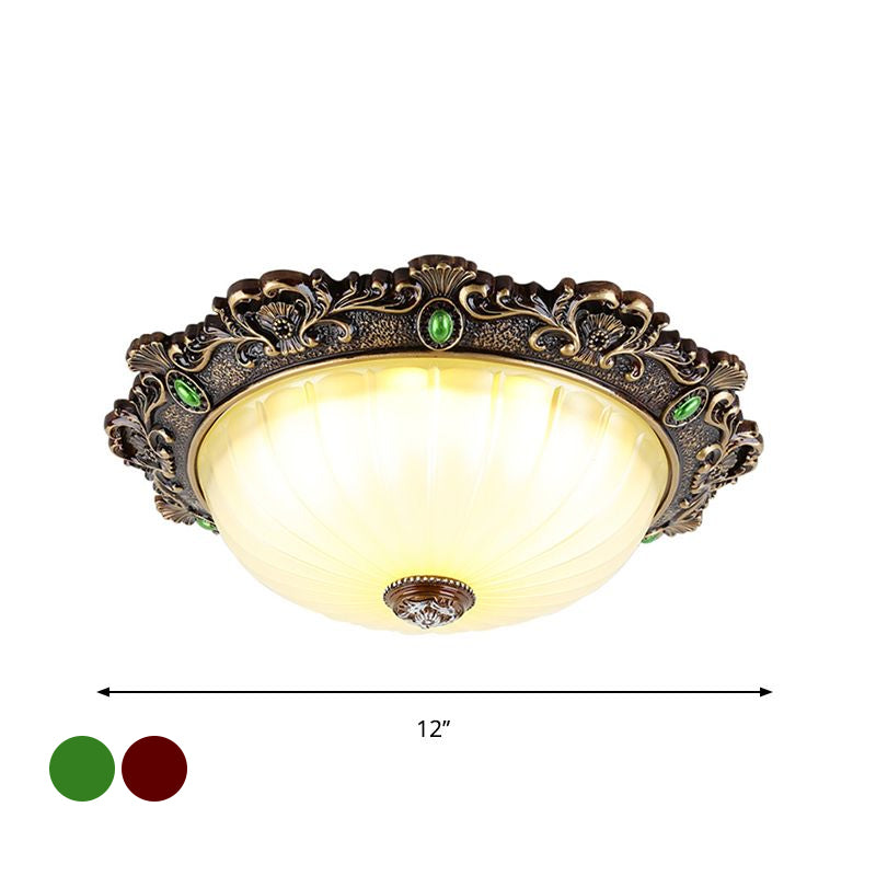 Vintage Dome Shaped Flush Mount Light 2/3 Bulbs Glass Close to Ceiling Lighting in Green/Red, 12"/16"/19.5" W Clearhalo 'Ceiling Lights' 'Close To Ceiling Lights' 'Close to ceiling' 'Flush mount' Lighting' 1222199