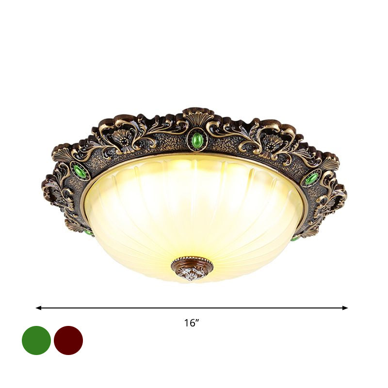 Vintage Dome Shaped Flush Mount Light 2/3 Bulbs Glass Close to Ceiling Lighting in Green/Red, 12"/16"/19.5" W Clearhalo 'Ceiling Lights' 'Close To Ceiling Lights' 'Close to ceiling' 'Flush mount' Lighting' 1222200