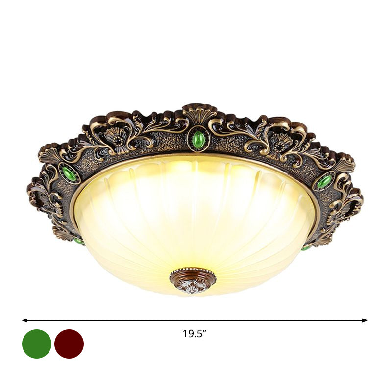 Vintage Dome Shaped Flush Mount Light 2/3 Bulbs Glass Close to Ceiling Lighting in Green/Red, 12"/16"/19.5" W Clearhalo 'Ceiling Lights' 'Close To Ceiling Lights' 'Close to ceiling' 'Flush mount' Lighting' 1222201