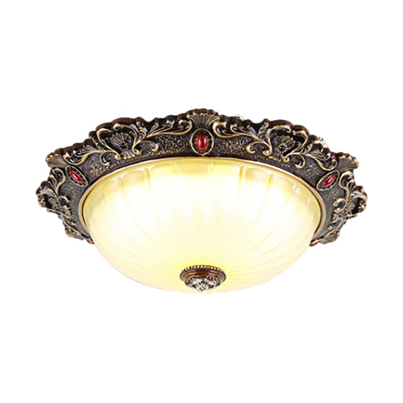 Vintage Dome Shaped Flush Mount Light 2/3 Bulbs Glass Close to Ceiling Lighting in Green/Red, 12"/16"/19.5" W Clearhalo 'Ceiling Lights' 'Close To Ceiling Lights' 'Close to ceiling' 'Flush mount' Lighting' 1222205