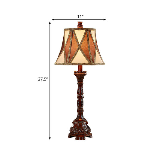 25.5"/27.5" H Retro Empire Shade Desk Light 1 Bulb Fabric Night Table Lamp in Brown for Guest Room Clearhalo 'Lamps' 'Table Lamps' Lighting' 1222442