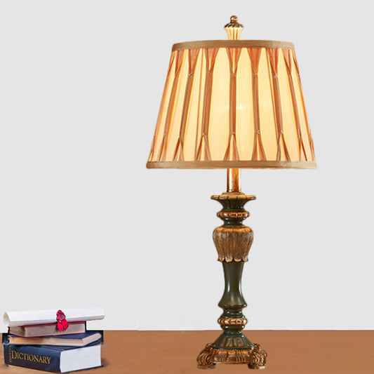 10"/12" Width Tapered Shade Night Stand Lamp Traditional Style Bronze Fabric Table Light with Candlestick Base Brass Clearhalo 'Lamps' 'Table Lamps' Lighting' 1222510