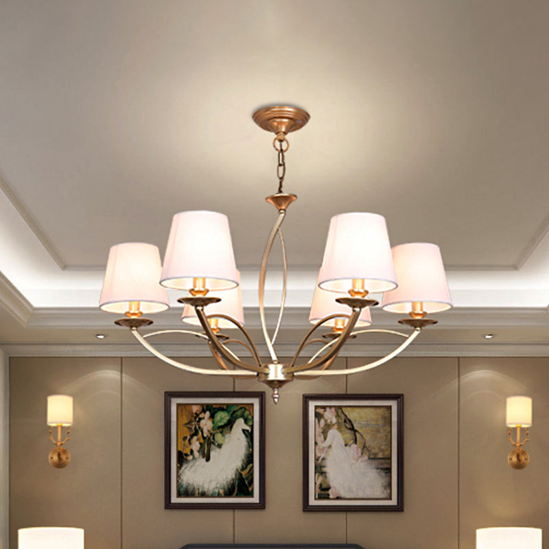 Swooping Arm Metallic Chandelier Lighting Traditional Style 4/6/8 Heads Guest Room Suspension Lamp in White/Green Clearhalo 'Ceiling Lights' 'Chandeliers' Lighting' options 1223049