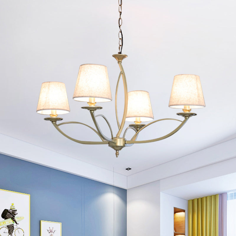 Swooping Arm Metallic Chandelier Lighting Traditional Style 4/6/8 Heads Guest Room Suspension Lamp in White/Green Clearhalo 'Ceiling Lights' 'Chandeliers' Lighting' options 1223056