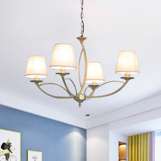 Swooping Arm Metallic Chandelier Lighting Traditional Style 4/6/8 Heads Guest Room Suspension Lamp in White/Green Clearhalo 'Ceiling Lights' 'Chandeliers' Lighting' options 1223056