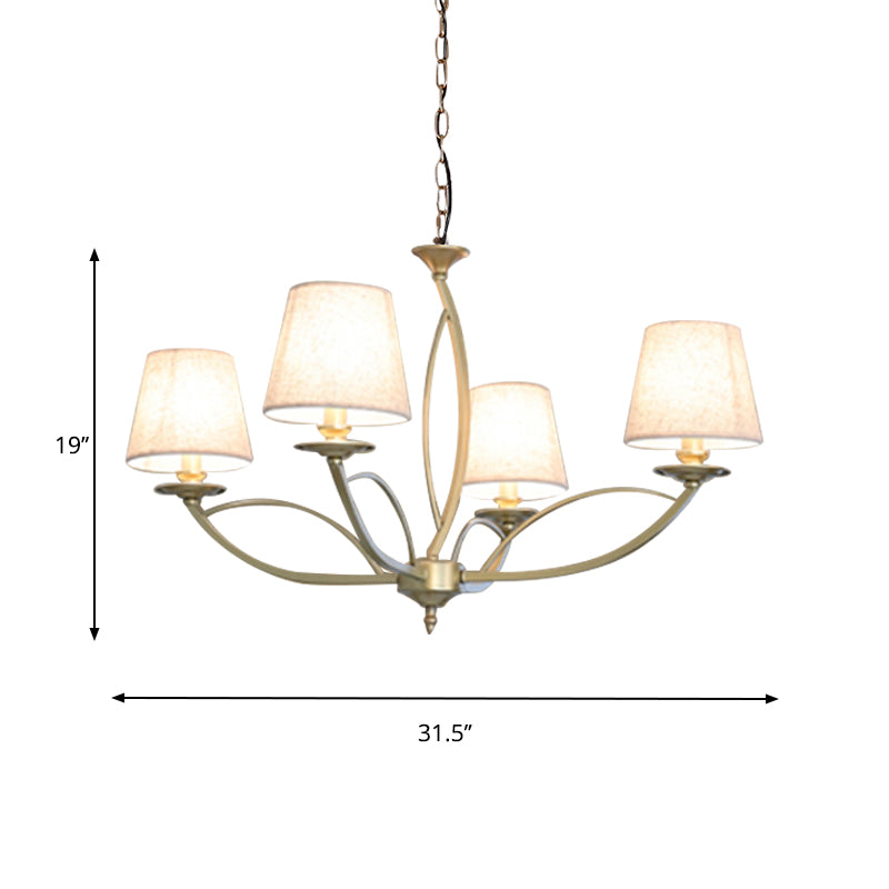 Swooping Arm Metallic Chandelier Lighting Traditional Style 4/6/8 Heads Guest Room Suspension Lamp in White/Green Clearhalo 'Ceiling Lights' 'Chandeliers' Lighting' options 1223058