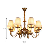 5/8 Heads Chandelier Lighting Fixture with Conical Shade Fabric Vintage Living Room Hanging Pendant in Brass Clearhalo 'Ceiling Lights' 'Chandeliers' Lighting' options 1223101