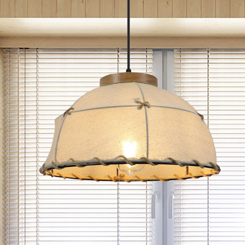 Flaxen 1-Bulb Drop Pendant Retro Style Fabric Dome Shade Ceiling Light for Restaurant, 14"/18" Width Flaxen Clearhalo 'Ceiling Lights' 'Pendant Lights' 'Pendants' Lighting' 1223342_3c718584-a659-4735-b71d-d42b248bcd5e