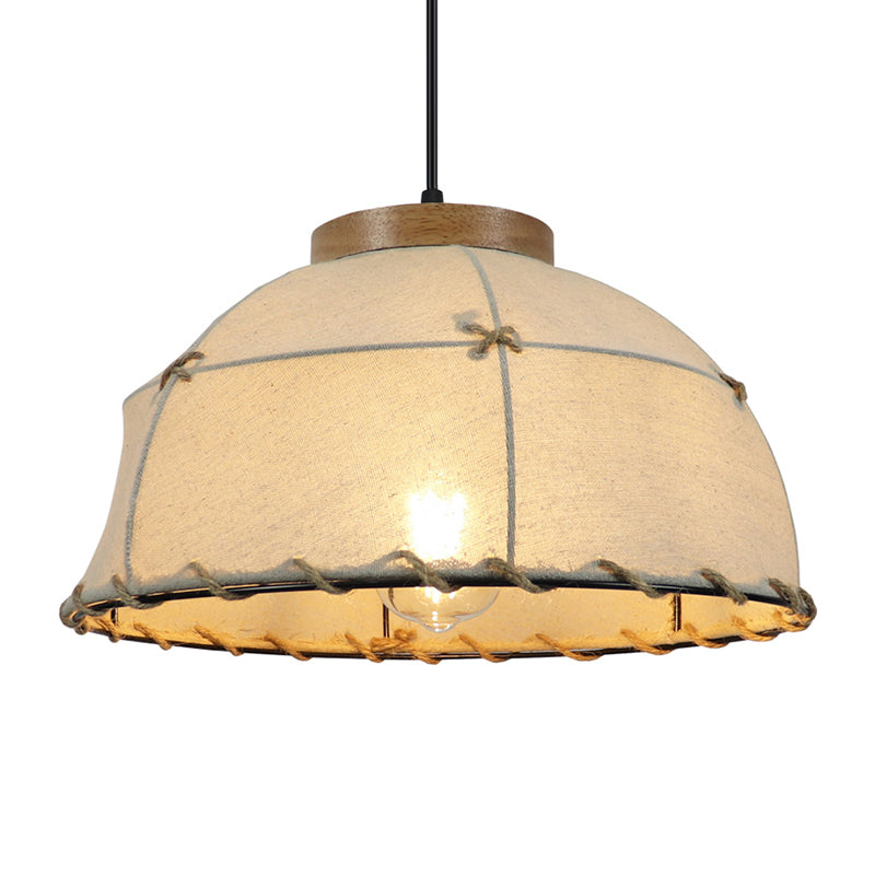 Flaxen 1-Bulb Drop Pendant Retro Style Fabric Dome Shade Ceiling Light for Restaurant, 14"/18" Width Clearhalo 'Ceiling Lights' 'Pendant Lights' 'Pendants' Lighting' 1223344