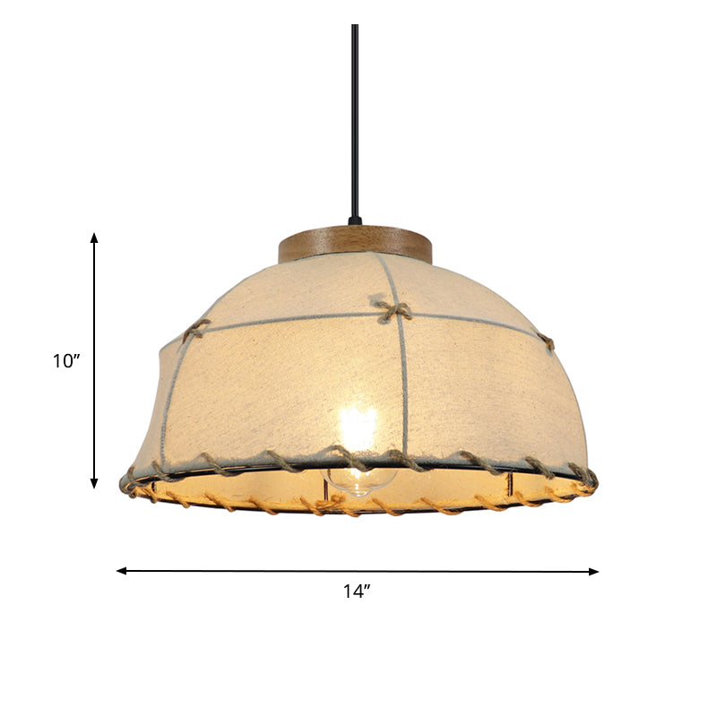 Flaxen 1-Bulb Drop Pendant Retro Style Fabric Dome Shade Ceiling Light for Restaurant, 14"/18" Width Clearhalo 'Ceiling Lights' 'Pendant Lights' 'Pendants' Lighting' 1223345