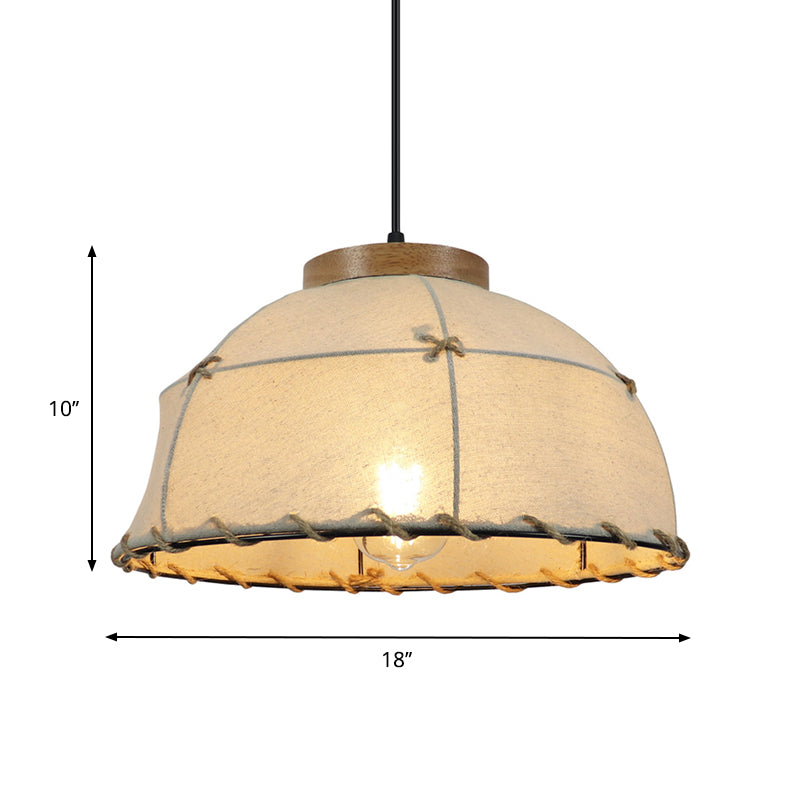 Flaxen 1-Bulb Drop Pendant Retro Style Fabric Dome Shade Ceiling Light for Restaurant, 14"/18" Width Clearhalo 'Ceiling Lights' 'Pendant Lights' 'Pendants' Lighting' 1223346