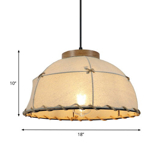 Flaxen 1-Bulb Drop Pendant Retro Style Fabric Dome Shade Ceiling Light for Restaurant, 14"/18" Width Clearhalo 'Ceiling Lights' 'Pendant Lights' 'Pendants' Lighting' 1223346