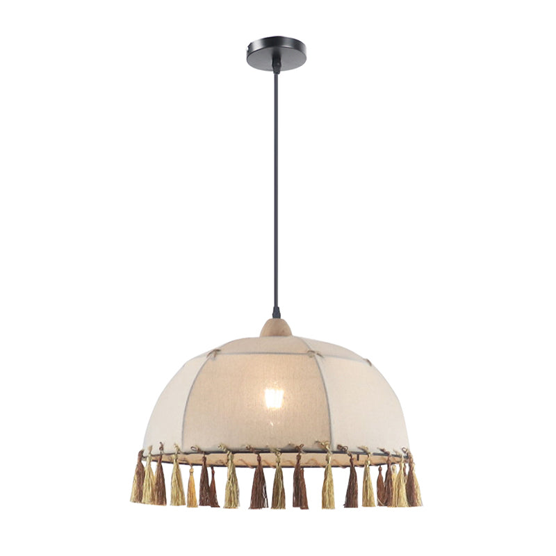 14"/18" Wide 1-Head Pendulum Light Vintage Style Domed Fabric Suspension Light in Flaxen Clearhalo 'Ceiling Lights' 'Pendant Lights' 'Pendants' Lighting' 1223350