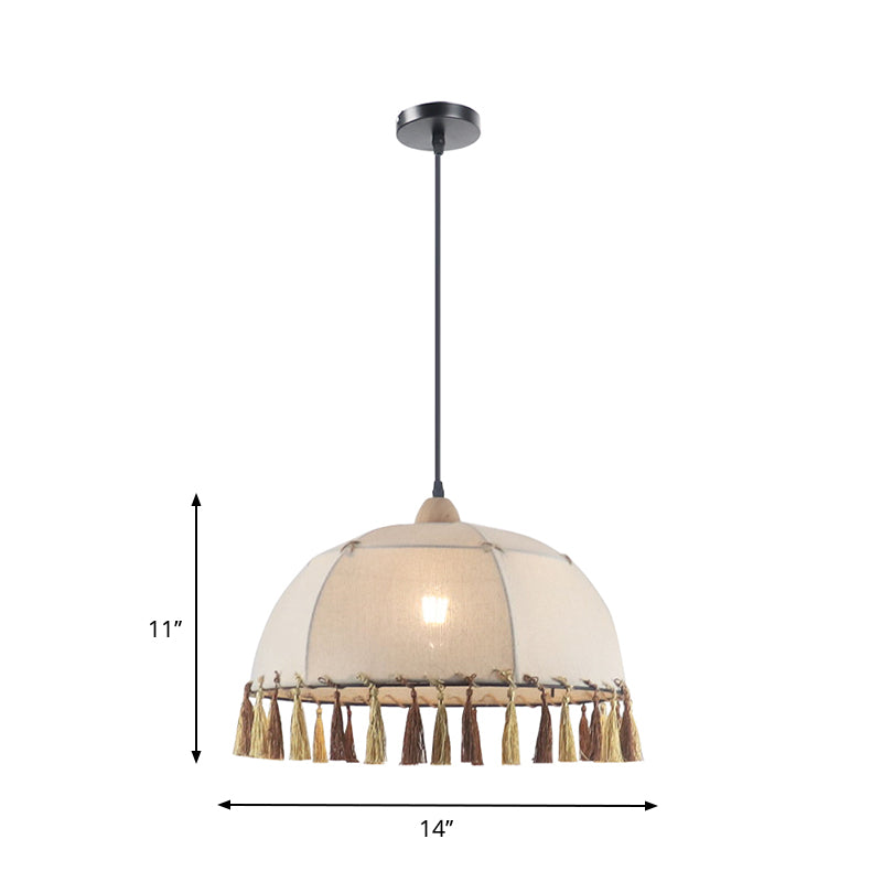 14"/18" Wide 1-Head Pendulum Light Vintage Style Domed Fabric Suspension Light in Flaxen Clearhalo 'Ceiling Lights' 'Pendant Lights' 'Pendants' Lighting' 1223351