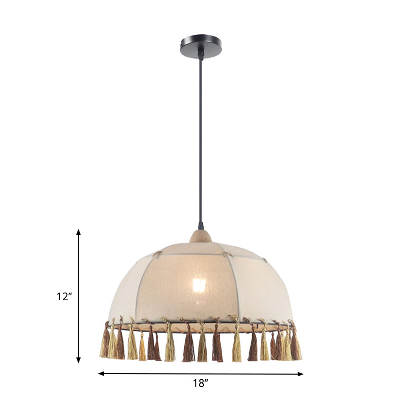 14"/18" Wide 1-Head Pendulum Light Vintage Style Domed Fabric Suspension Light in Flaxen Clearhalo 'Ceiling Lights' 'Pendant Lights' 'Pendants' Lighting' 1223352