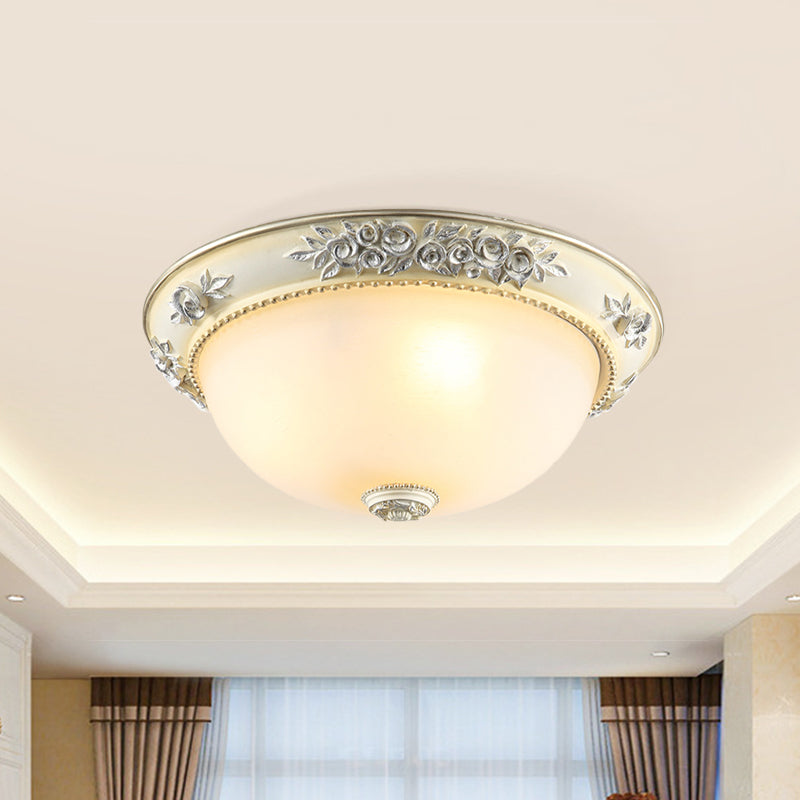 2/3 Lights Flush Mount Light Traditional Style Dome Shaped White Glass Close to Ceiling Lamp, 12"/15"/19" Width Clearhalo 'Ceiling Lights' 'Close To Ceiling Lights' 'Close to ceiling' 'Flush mount' Lighting' 1223354