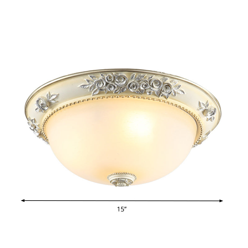 2/3 Lights Flush Mount Light Traditional Style Dome Shaped White Glass Close to Ceiling Lamp, 12"/15"/19" Width Clearhalo 'Ceiling Lights' 'Close To Ceiling Lights' 'Close to ceiling' 'Flush mount' Lighting' 1223357