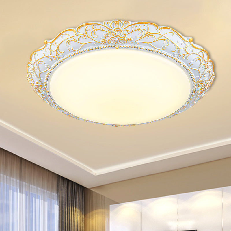 18.5"/21" W Rounded Cream Glass Flushmount Traditional LED Bedroom Close to Ceiling Lamp in White-Gold White-Gold Clearhalo 'Ceiling Lights' 'Close To Ceiling Lights' 'Close to ceiling' 'Flush mount' Lighting' 1223585