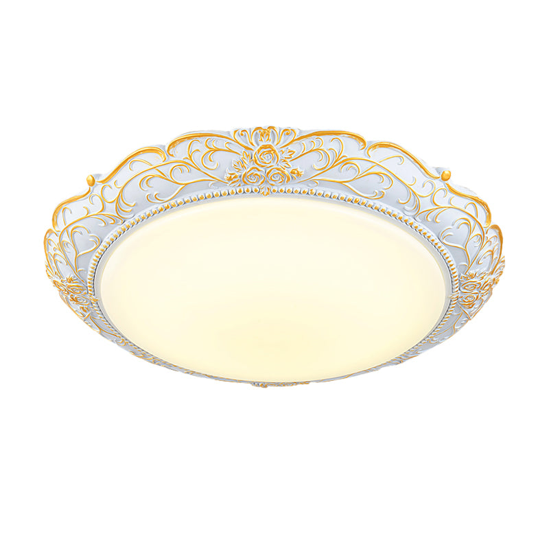 18.5"/21" W Rounded Cream Glass Flushmount Traditional LED Bedroom Close to Ceiling Lamp in White-Gold Clearhalo 'Ceiling Lights' 'Close To Ceiling Lights' 'Close to ceiling' 'Flush mount' Lighting' 1223587