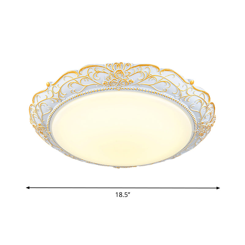 18.5"/21" W Rounded Cream Glass Flushmount Traditional LED Bedroom Close to Ceiling Lamp in White-Gold Clearhalo 'Ceiling Lights' 'Close To Ceiling Lights' 'Close to ceiling' 'Flush mount' Lighting' 1223588