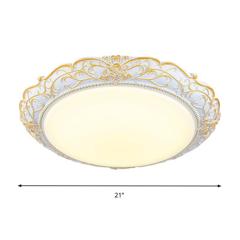 18.5"/21" W Rounded Cream Glass Flushmount Traditional LED Bedroom Close to Ceiling Lamp in White-Gold Clearhalo 'Ceiling Lights' 'Close To Ceiling Lights' 'Close to ceiling' 'Flush mount' Lighting' 1223589