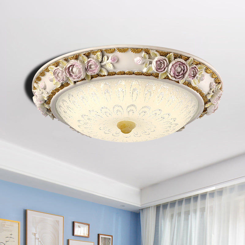 Traditional Dome Shaped Ceiling Lamp LED Milky Glass Flush Mount Lighting in White with Blossom Accent, 12"/16"/19.5" W White Clearhalo 'Ceiling Lights' 'Close To Ceiling Lights' 'Close to ceiling' 'Flush mount' Lighting' 1223607