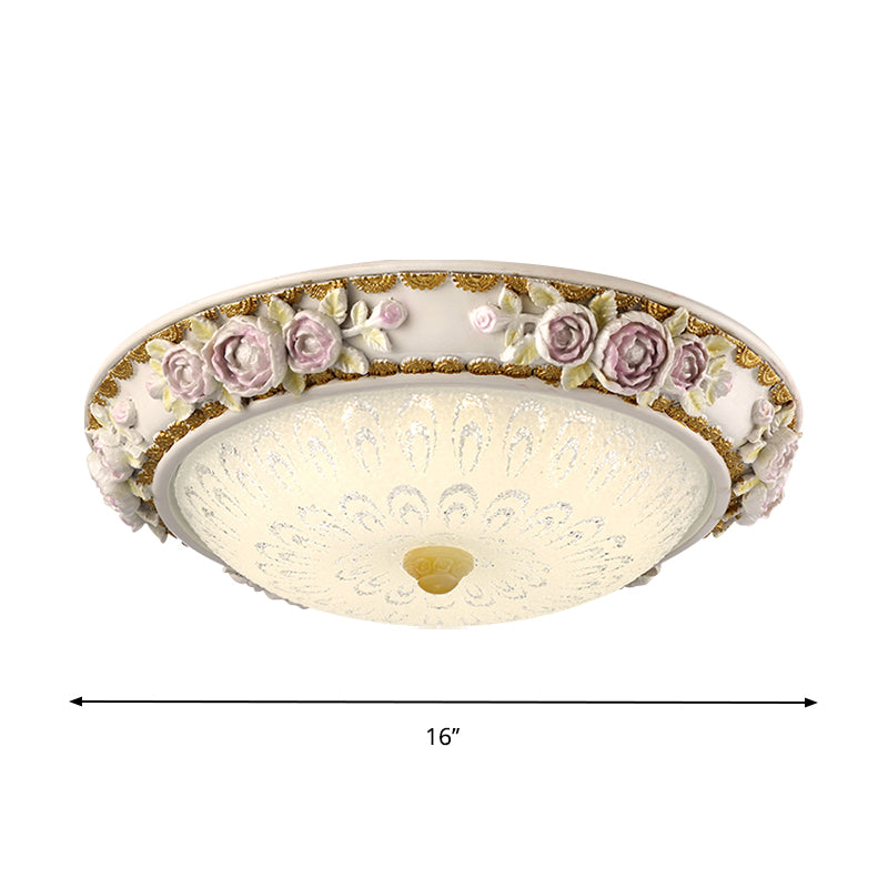 Traditional Dome Shaped Ceiling Lamp LED Milky Glass Flush Mount Lighting in White with Blossom Accent, 12"/16"/19.5" W Clearhalo 'Ceiling Lights' 'Close To Ceiling Lights' 'Close to ceiling' 'Flush mount' Lighting' 1223611