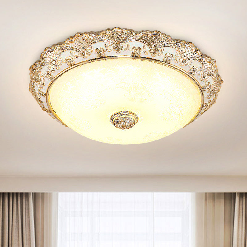 Gold LED Ceiling Mounted Light Traditional Cream Glass Domed Design Flush Light for Bedroom, 12"/16"/19.5" Width Gold Clearhalo 'Ceiling Lights' 'Close To Ceiling Lights' 'Close to ceiling' 'Flush mount' Lighting' 1223616