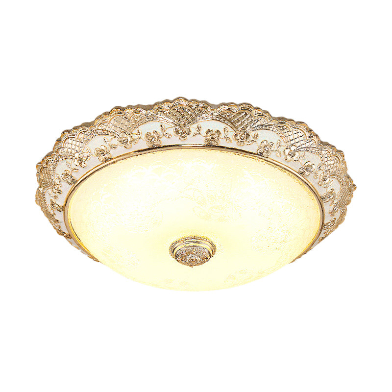 Gold LED Ceiling Mounted Light Traditional Cream Glass Domed Design Flush Light for Bedroom, 12"/16"/19.5" Width Clearhalo 'Ceiling Lights' 'Close To Ceiling Lights' 'Close to ceiling' 'Flush mount' Lighting' 1223618