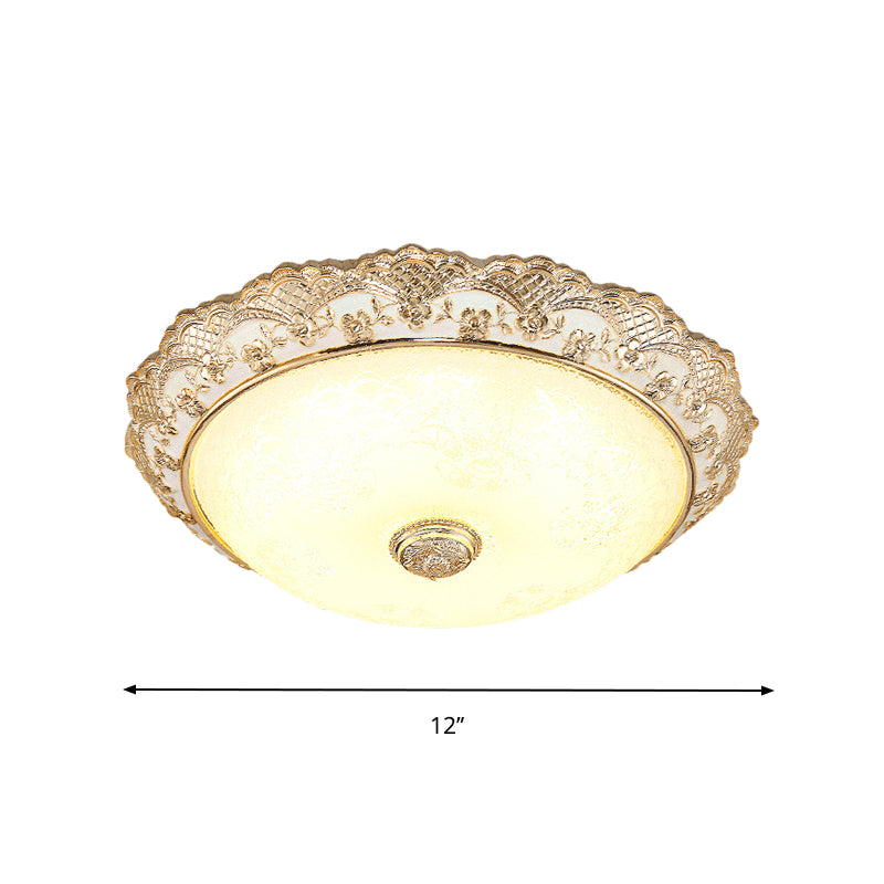 Gold LED Ceiling Mounted Light Traditional Cream Glass Domed Design Flush Light for Bedroom, 12"/16"/19.5" Width Clearhalo 'Ceiling Lights' 'Close To Ceiling Lights' 'Close to ceiling' 'Flush mount' Lighting' 1223619